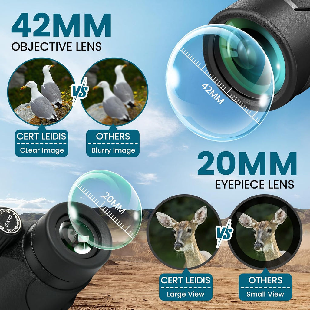 HD 10x42 Monocular Telescope for Adult - Tripod & Phone Adapter