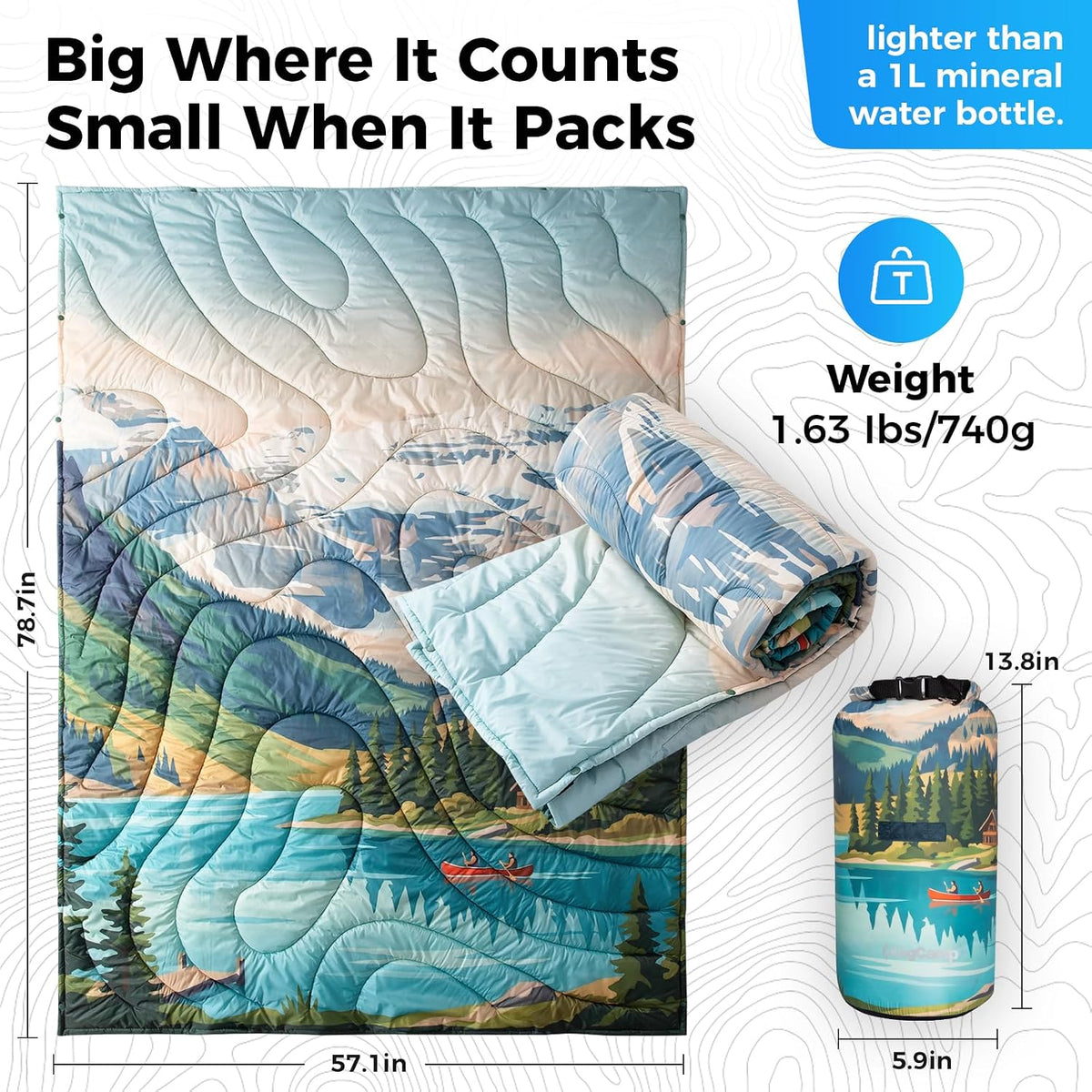 KingCamp Ultralight Camping Blanket, Wearable Packable Blanket,79"x57"
