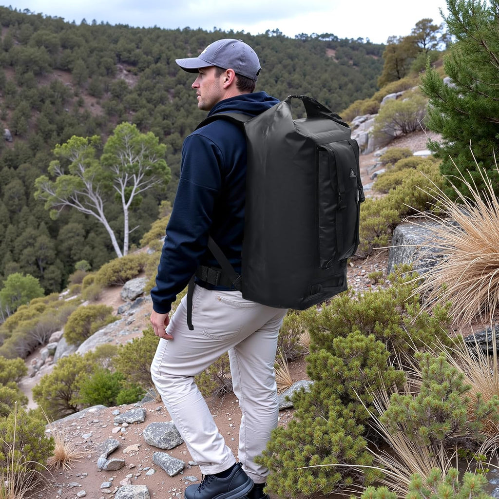 Haimont Large Waterproof Roll Top Dry Backpack 60L, Black