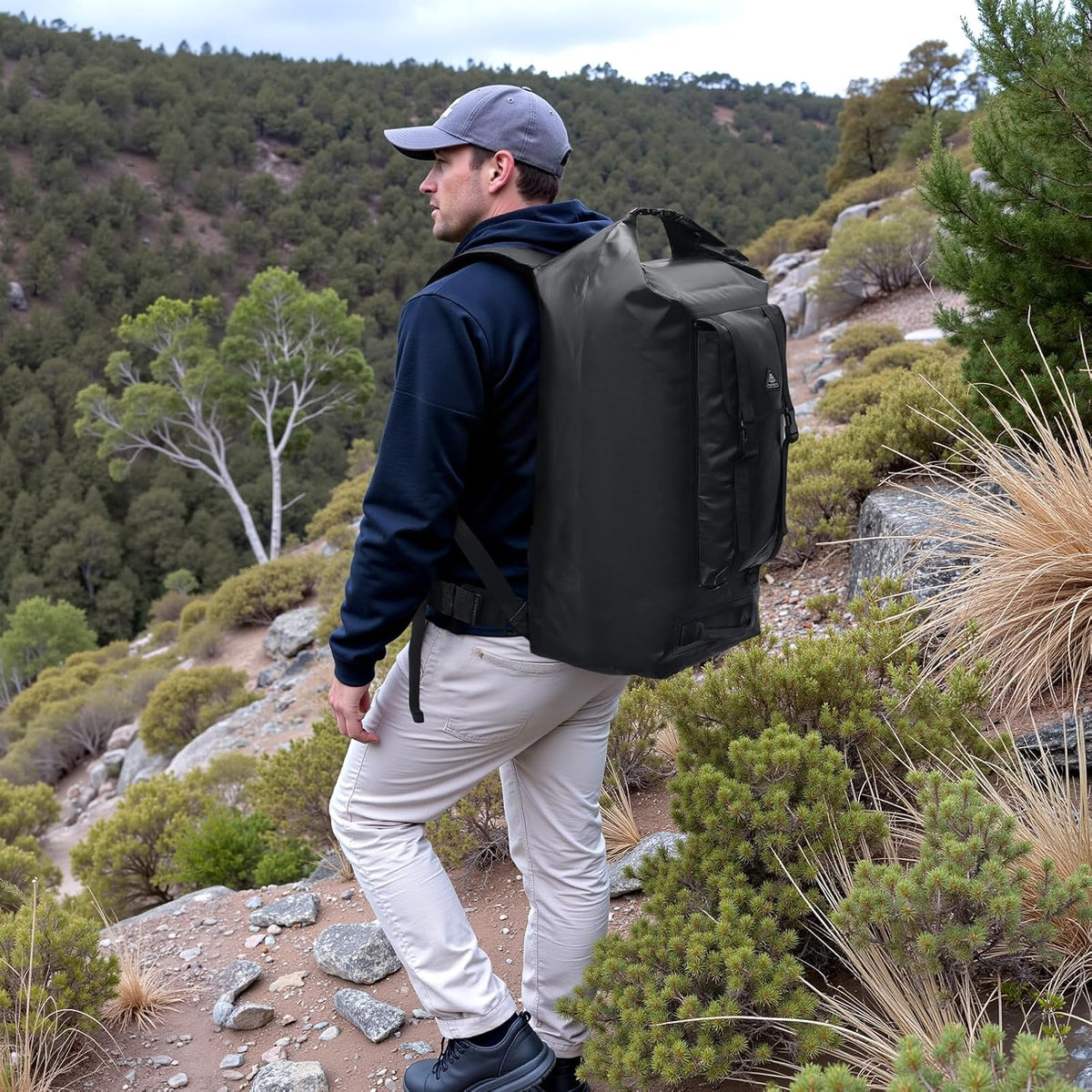 Haimont Large Waterproof Roll Top Dry Backpack 60L, Black