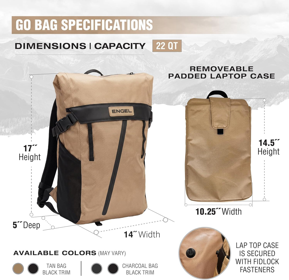 GoBag 20 Quart Lightweight, Easy Access Dry Bag Backpack in Desert Tan