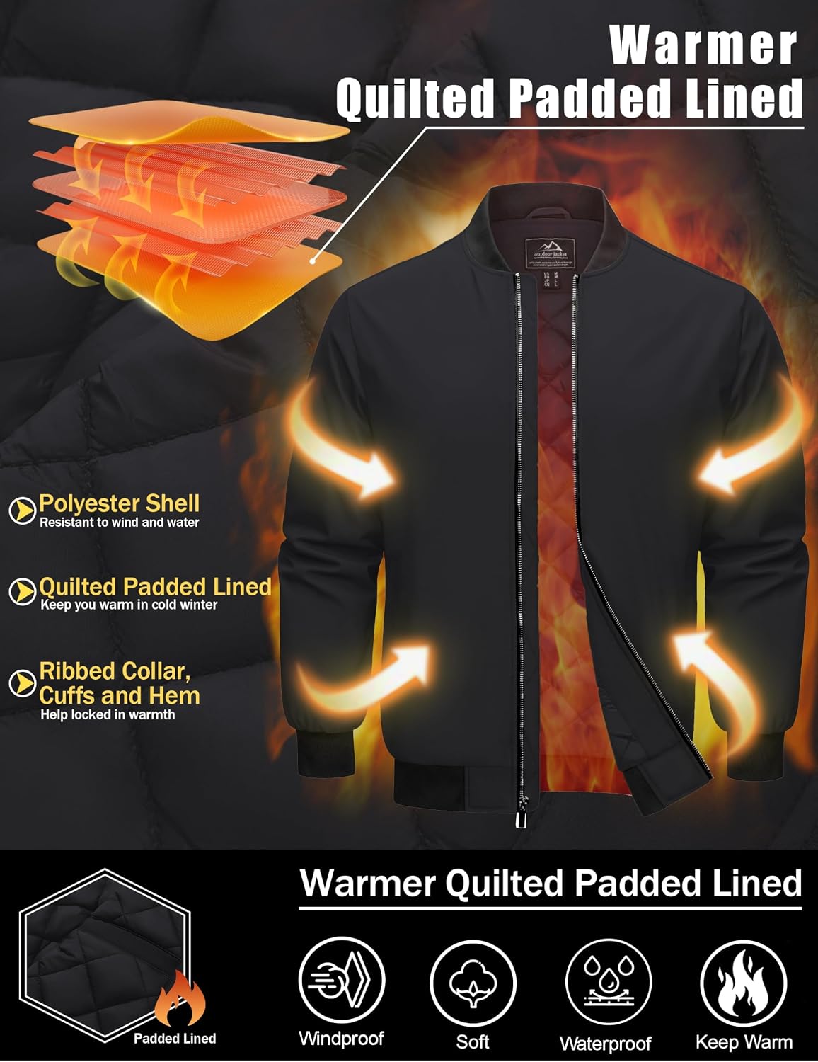 Cotrasen Men's Bomber Jacket Fall Winter Windbreaker Warm Quilted Coats