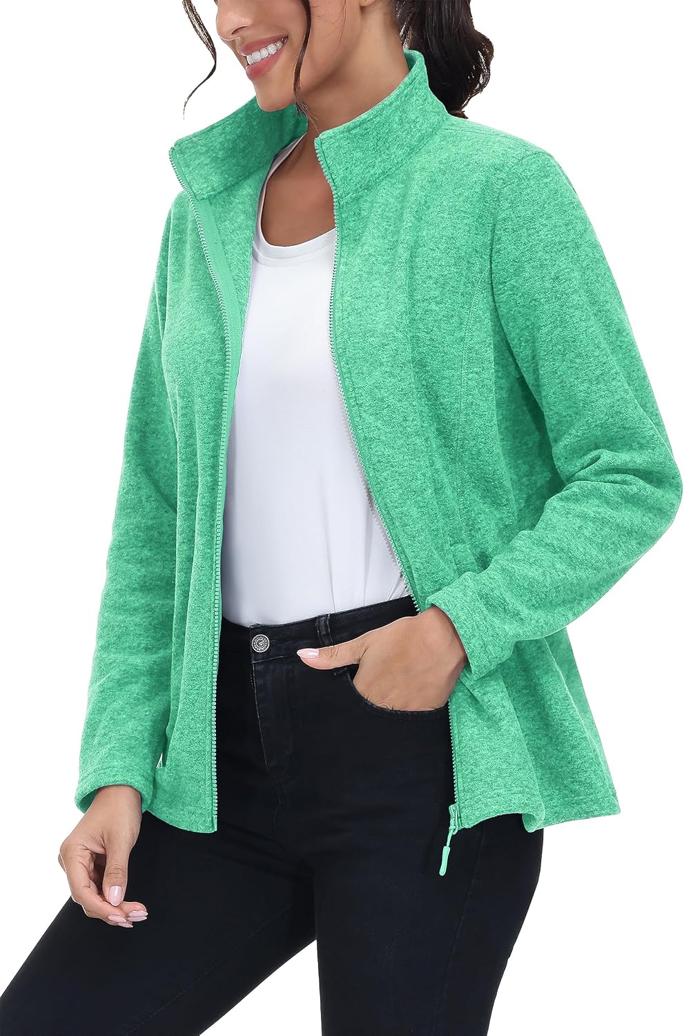 MAGCOMSEN Womens Fleece Zip Up Jacket with Pockets Lightweight Soft Coat