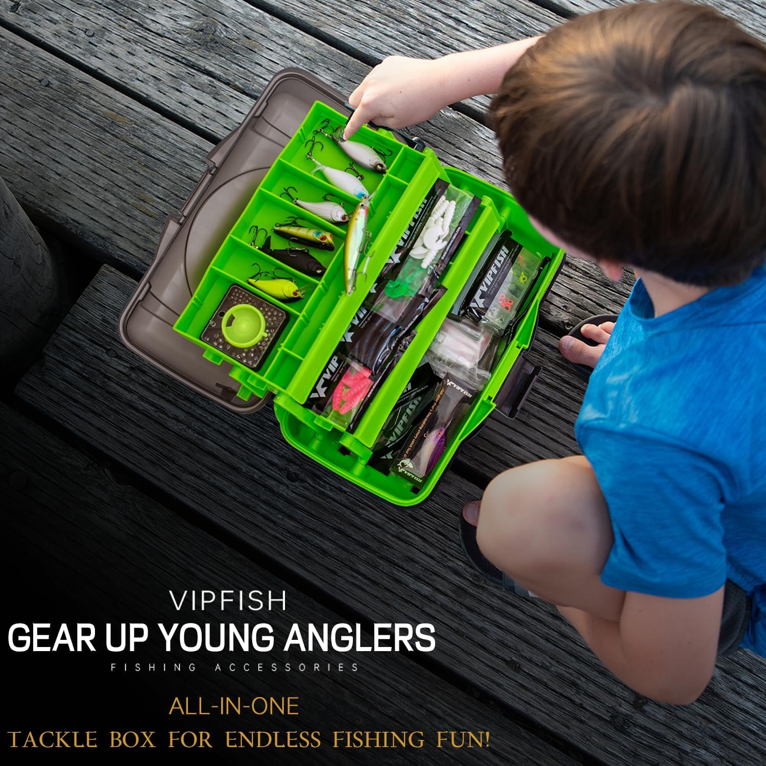 Fishing Tackle Box with Tackle Included Lures, 3-Layer Tackle Kit