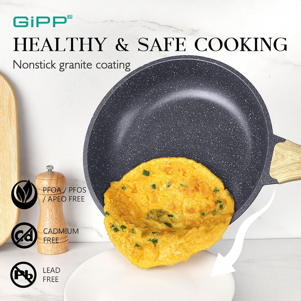GiPP Ceramic Pots and Pans Set Non Stick - 22Pcs Nonstick Cookware Set, Non-Toxic Healthy Kitchen Cooking Set w/Frying Pans Set, Dishwasher Safe, PFAS PTFE PFOA PFOS Free, Dark Gray