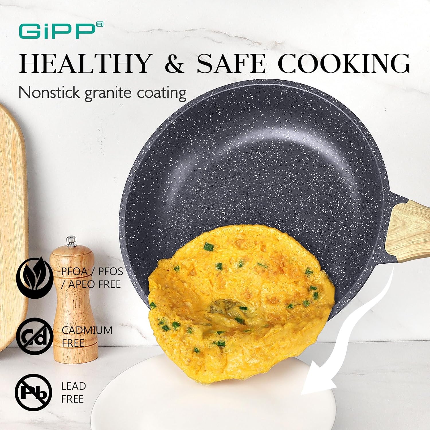 GiPP Ceramic Pots and Pans Set Non Stick - 22Pcs Nonstick Cookware Set, Non-Toxic Healthy Kitchen Cooking Set w/Frying Pans Set, Dishwasher Safe, PFAS PTFE PFOA PFOS Free, Dark Gray