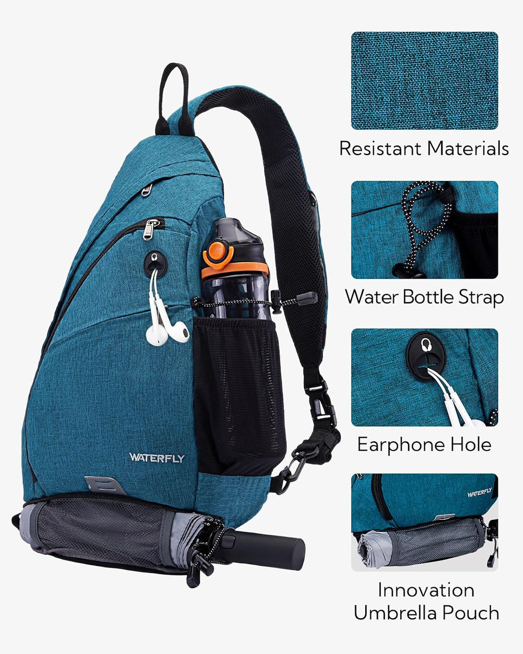 WATERFLY Large Sling Bag Crossbody Backpack Chest Pack for Men Women