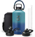 Trebo One Gallon Water Bottle Insulated with 3 Lids, Paracord Handle & Bag