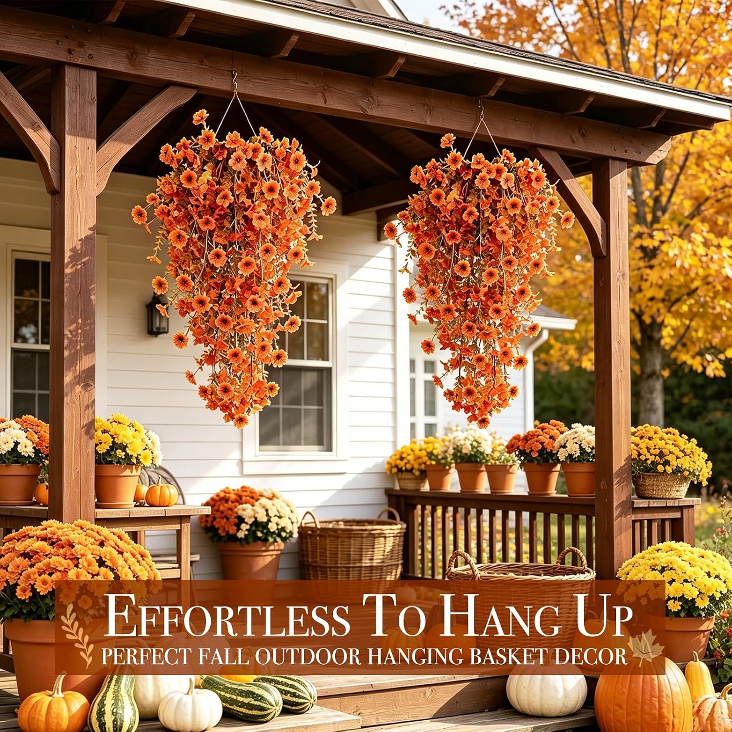 TURNMEON 4PCS Artificial Hanging Fall Flowers Fall Decoration UV Resistant