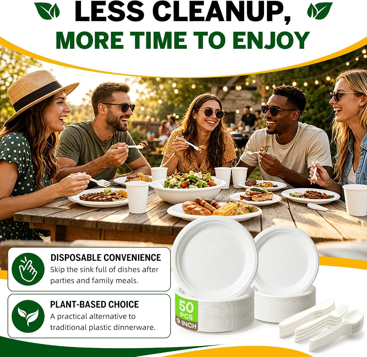 250PCS Disposable Paper Plates Set and Utensils, 9 and 7inch Plates