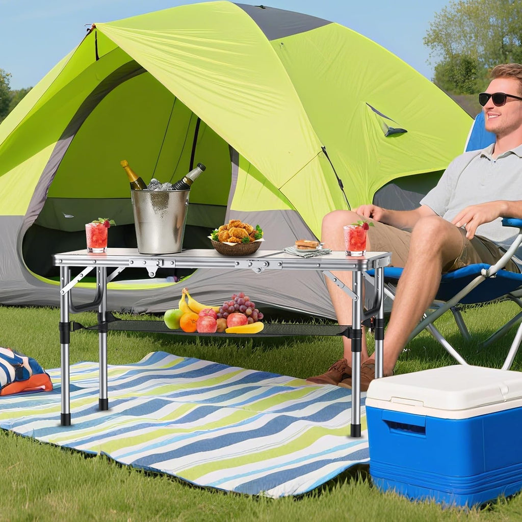 Anbte 3ft Folding Camping Table, 3 Adjustable Height Max 27.5", Silver