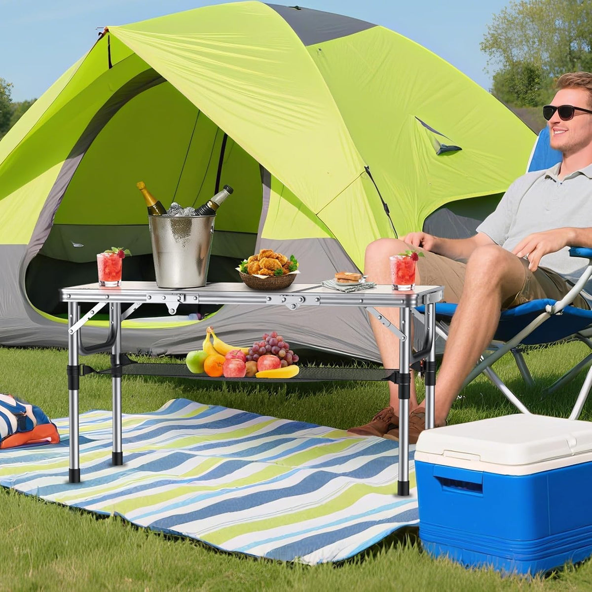 Anbte 3ft Folding Camping Table, 3 Adjustable Height Max 27.5", Silver