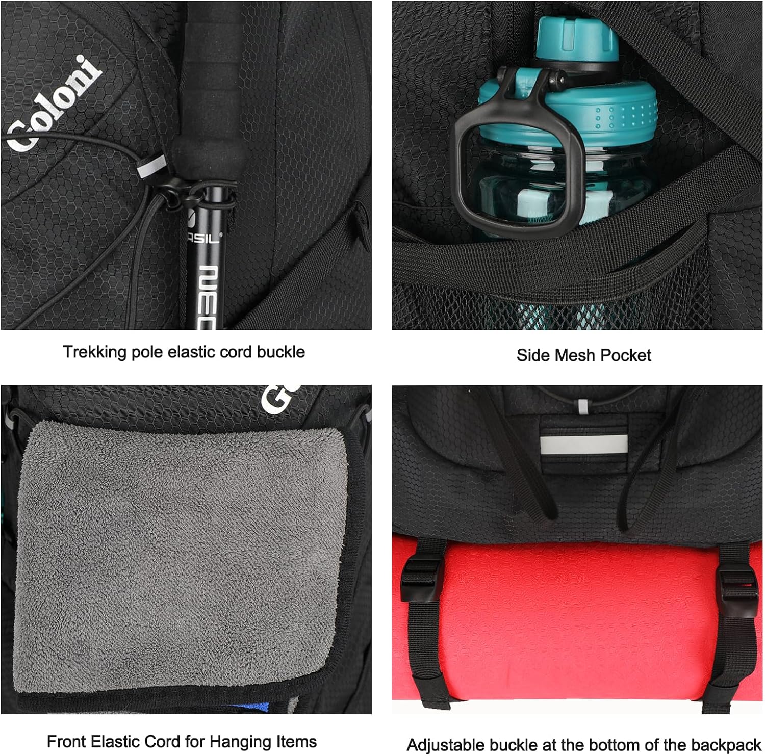 Goloni 45L Hiking Backpack Lightweight Foldable, Waterproof Camping Backpack with Rain Cover & Hiking Pole Mat Carrying System, Ergonomic Water Resistant Daypack for Trekking Travel Men Women,Black