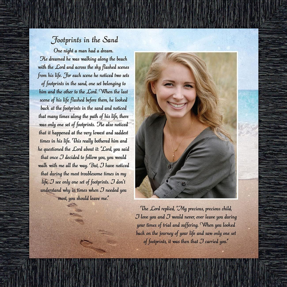 Footprints in the Sand Inspirational Wall Art, Beach Decor, Christian Gifts for Women and Men, Christian Wall Decor, Get Well Soon, Encouraging Scripture Wall Art, Framed Sympathy Gift 6380CH