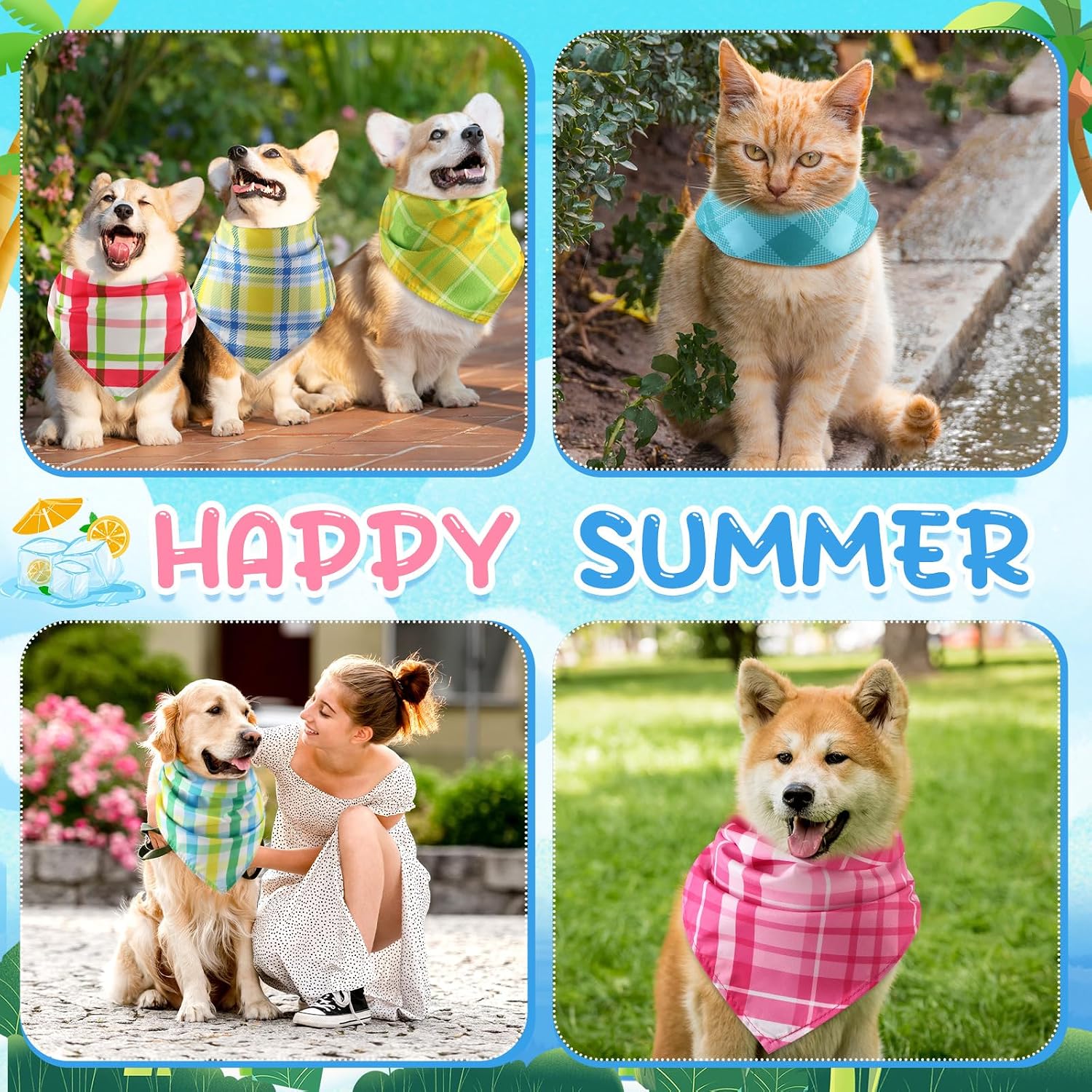 Geyoga 60 Pcs Dog Bandanas Bulk Summer, Pet Scarf Bibs for Dogs Cats