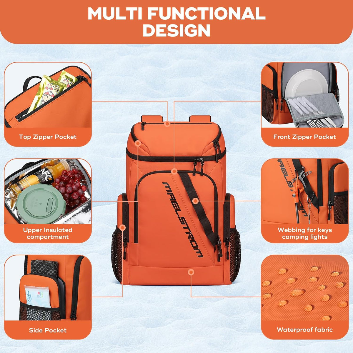 Maelstrom Insulated Cooler Backpack, 36 Can Soft Cooler Ice Chest Bag