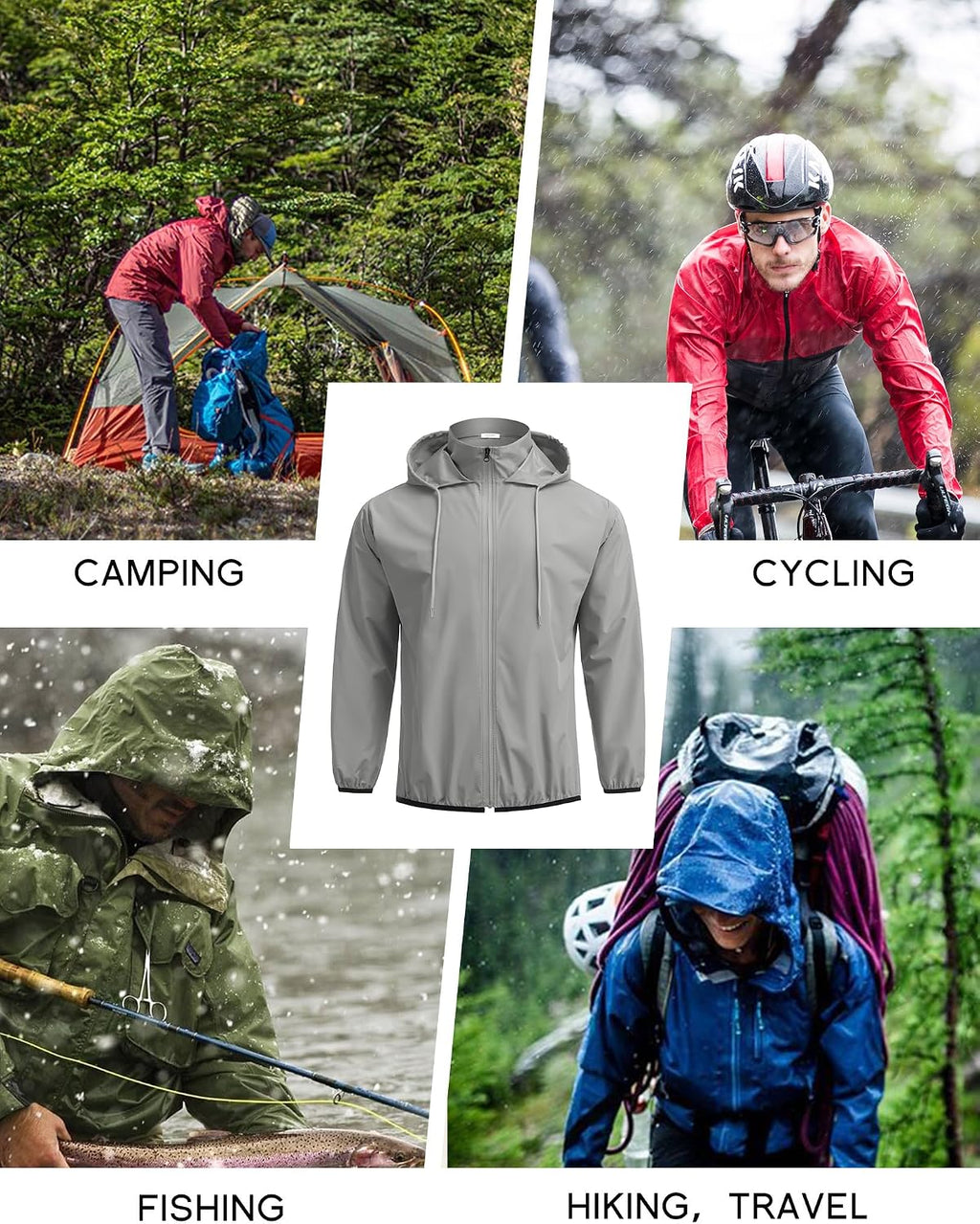 COOFANDY Men's Light Rain Jacket Packable Waterproof Raincoat Windbreaker