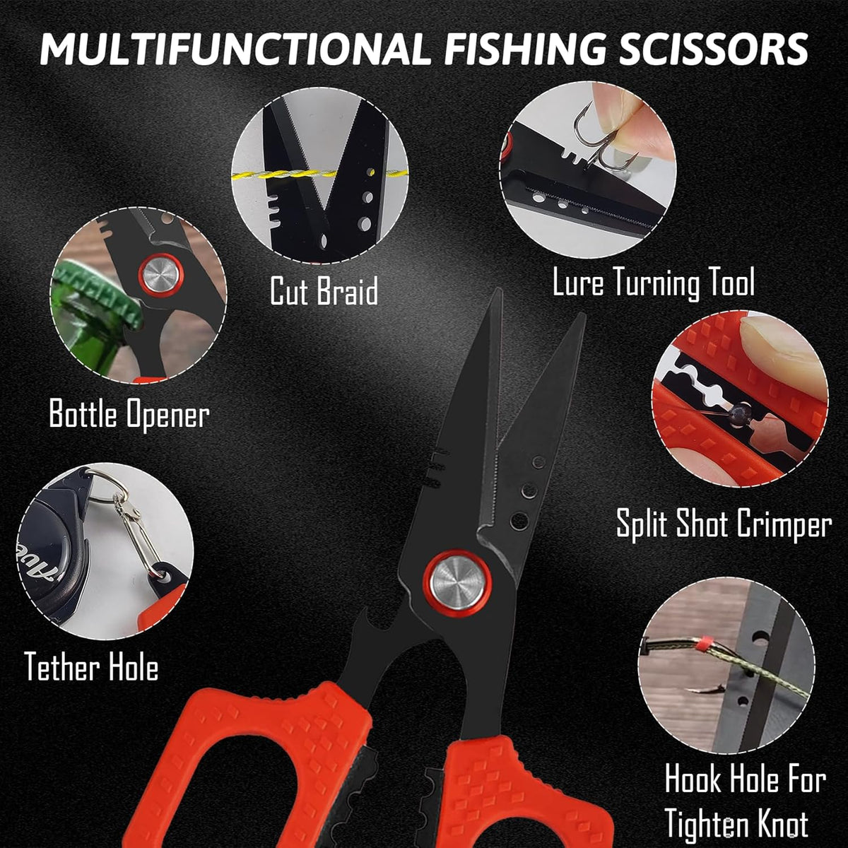 Eupheng Multi Function Fishing Pliers & Scissors Set 4.7" Titanium Coated,Saltwater Resistant Hook Remover with Safety Lock Split Ring Pliers & Fishing Shears for Braided Mono Fluorocarbon