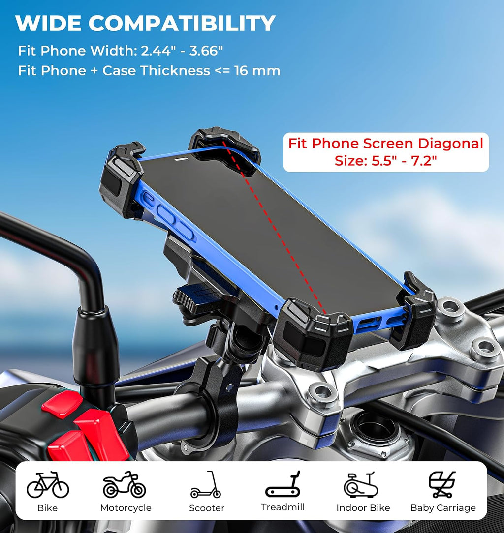 VAZESWIN Motorcycle Bike Phone Mount with Vibration Dampener, 1s Auto Lock