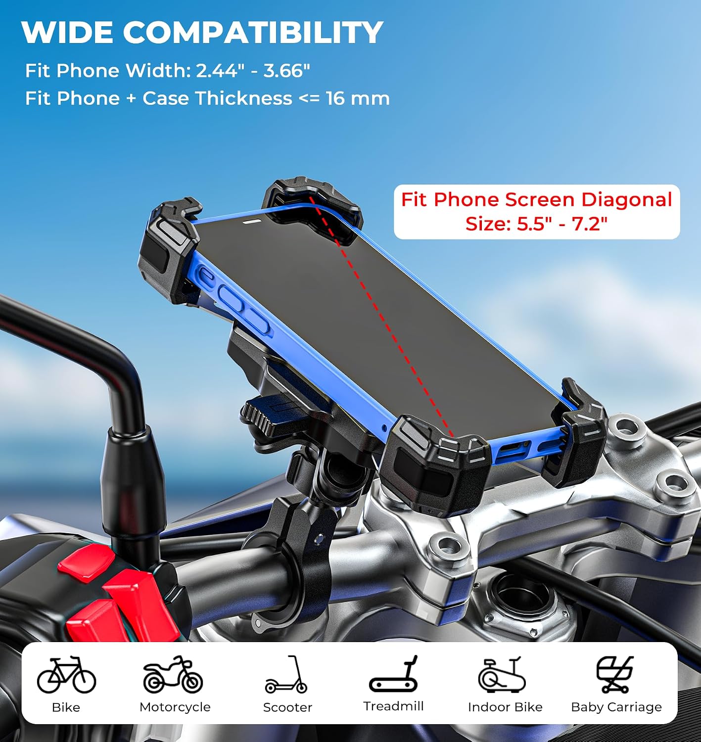 VAZESWIN Motorcycle Bike Phone Mount with Vibration Dampener, 1s Auto Lock