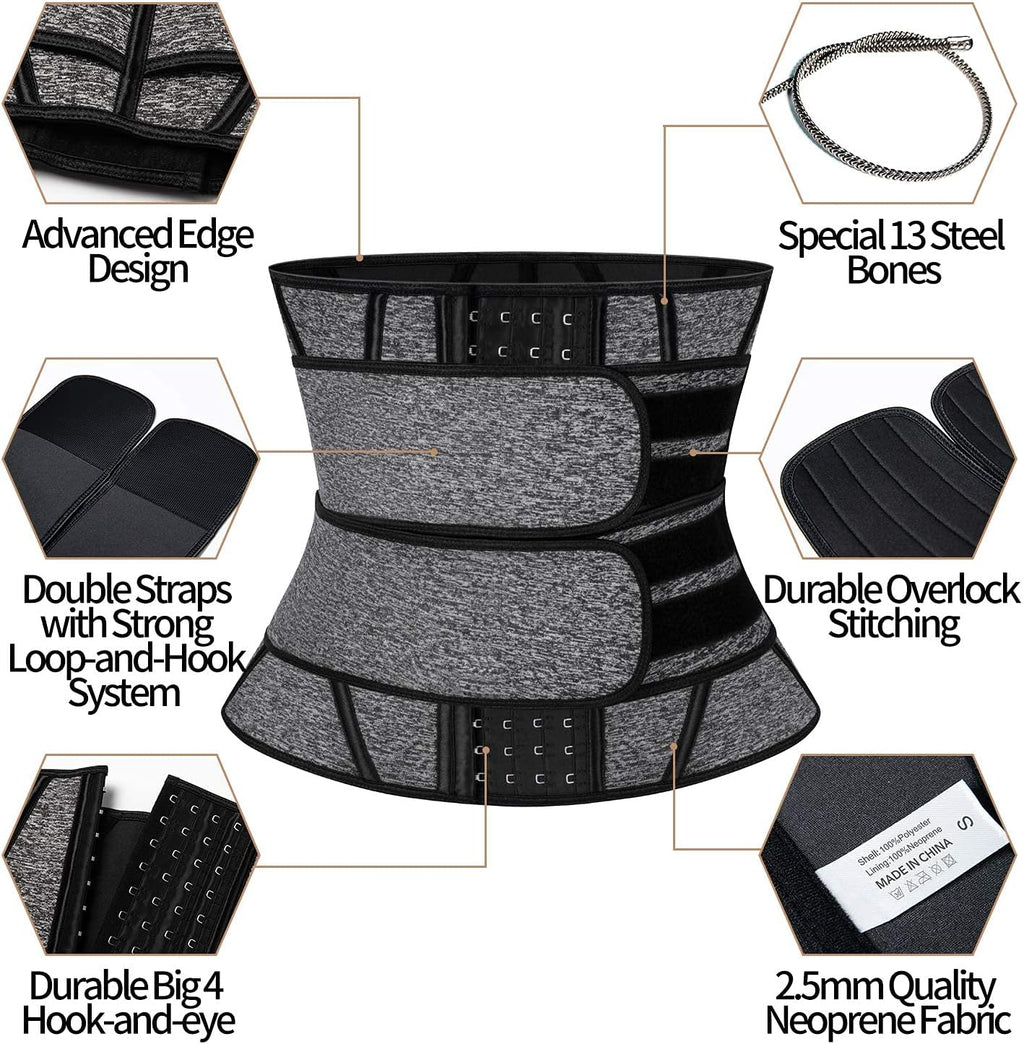 KIWI RATA Mens Workout Waist Trainer Corset Neoprene Sauna Sweat Trimmer Cincher Belt Extra Belly Compression Belts