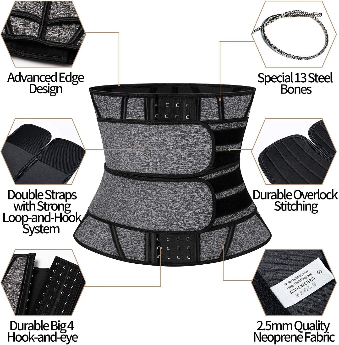 KIWI RATA Mens Workout Waist Trainer Corset Neoprene Sauna Sweat Trimmer Cincher Belt Extra Belly Compression Belts