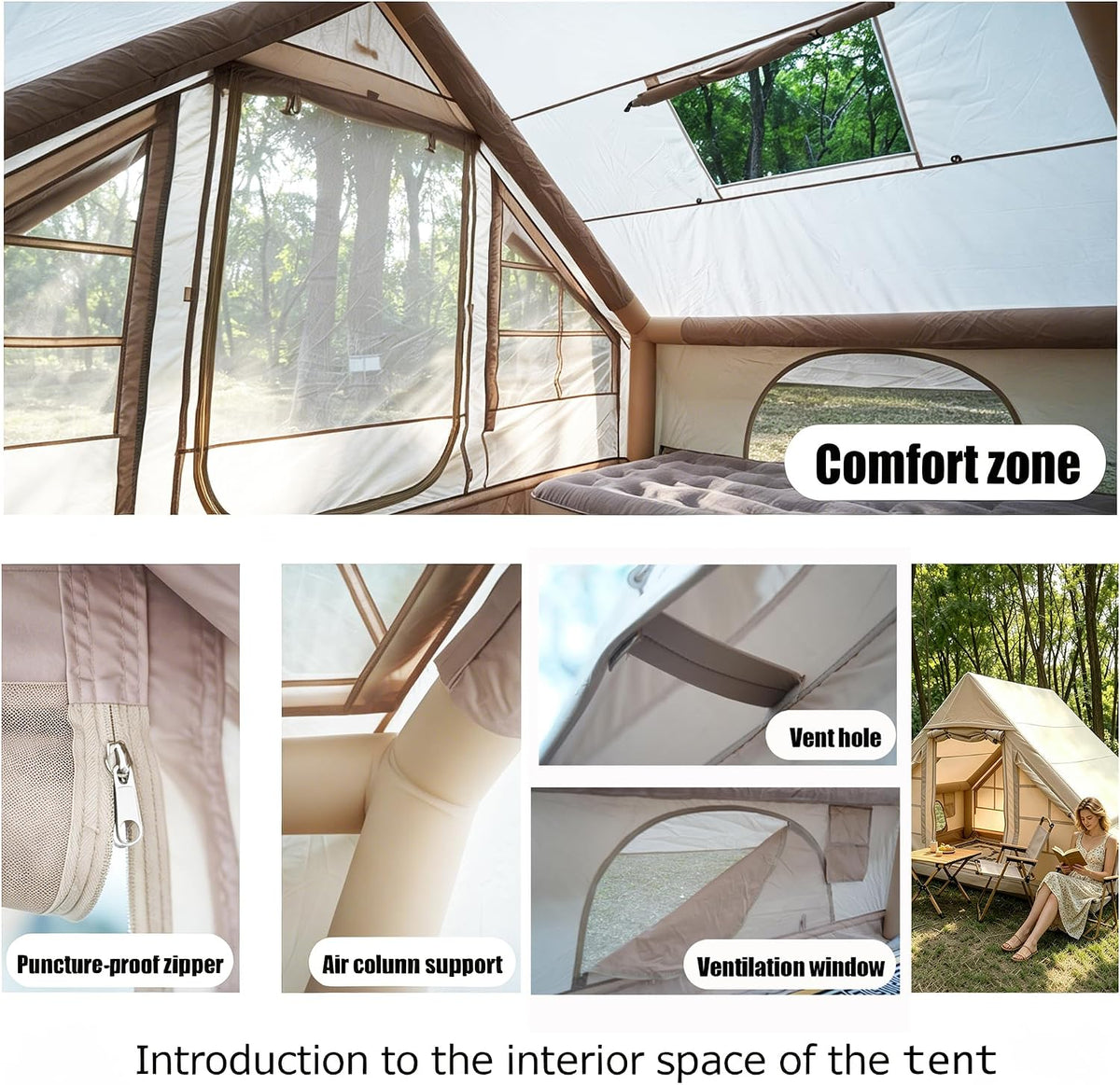 4-Person Inflatable Camping Glamping Tent, 9.8'x6.9' 6.6ft Height