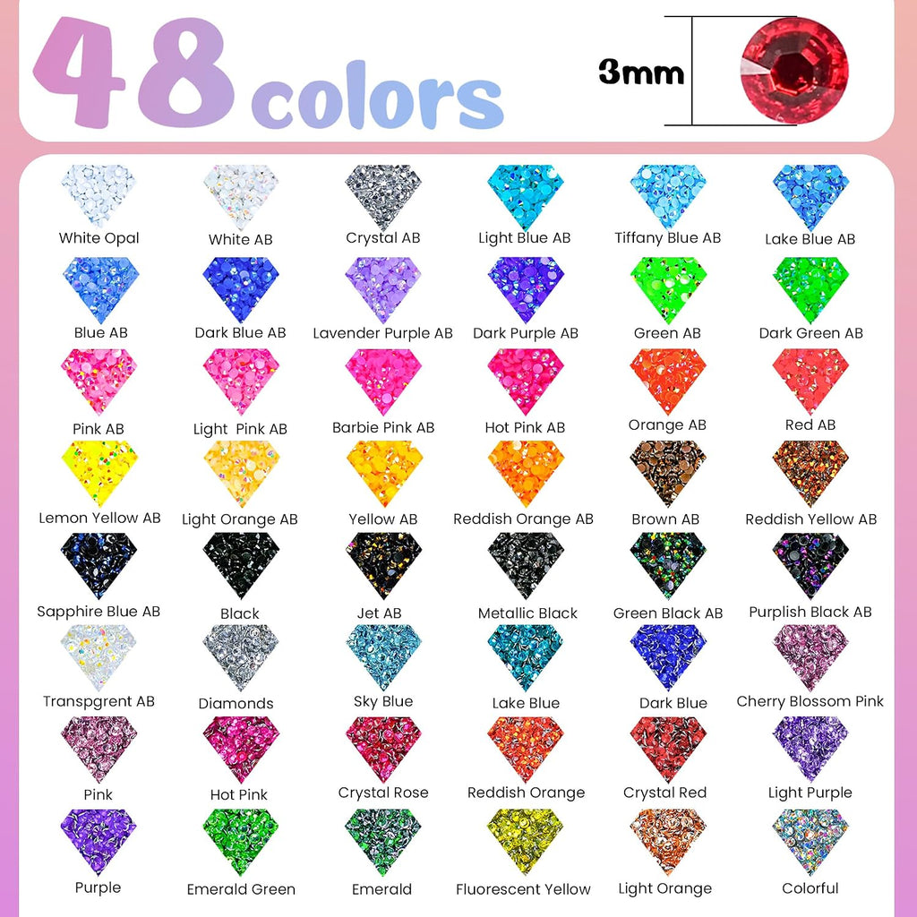 70000Pcs 48 Colors Bedazzling Kit 2 Boxes with Rhinestones, 3mm Resin Flatback Rhinestones with 4 Pcs B7000 Jewelry Glue & Tools, Diamond Art All-in-One Bedazzling Kit for DIY Arts & Crafts Gifts