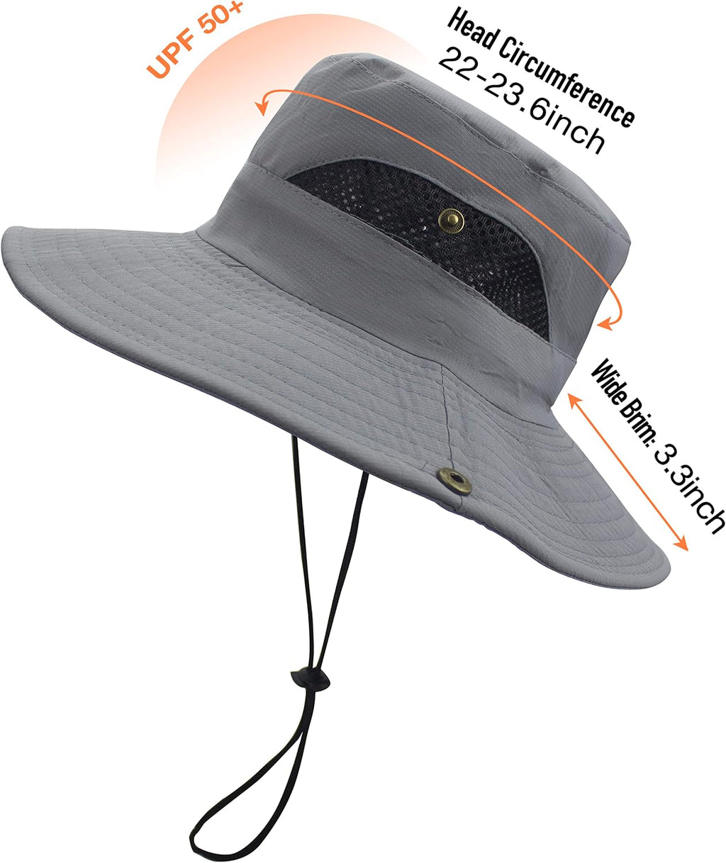 Sun Hats for Men Women UPF 50+ Wide Brim Bucket Hat Waterproof Packable Cowboy Hat for Fishing Beach Safari Gardening Golf
