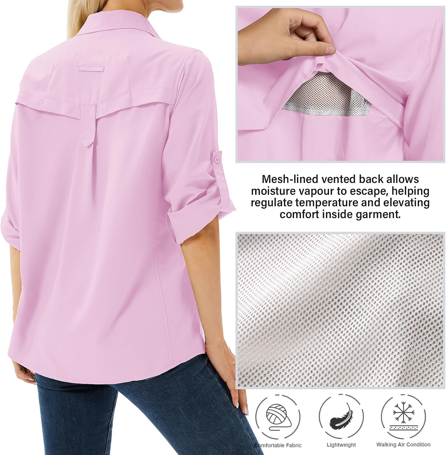 Women's UPF 50 Long Sleeve Sun Protection Safari Fish Hiking Shirts