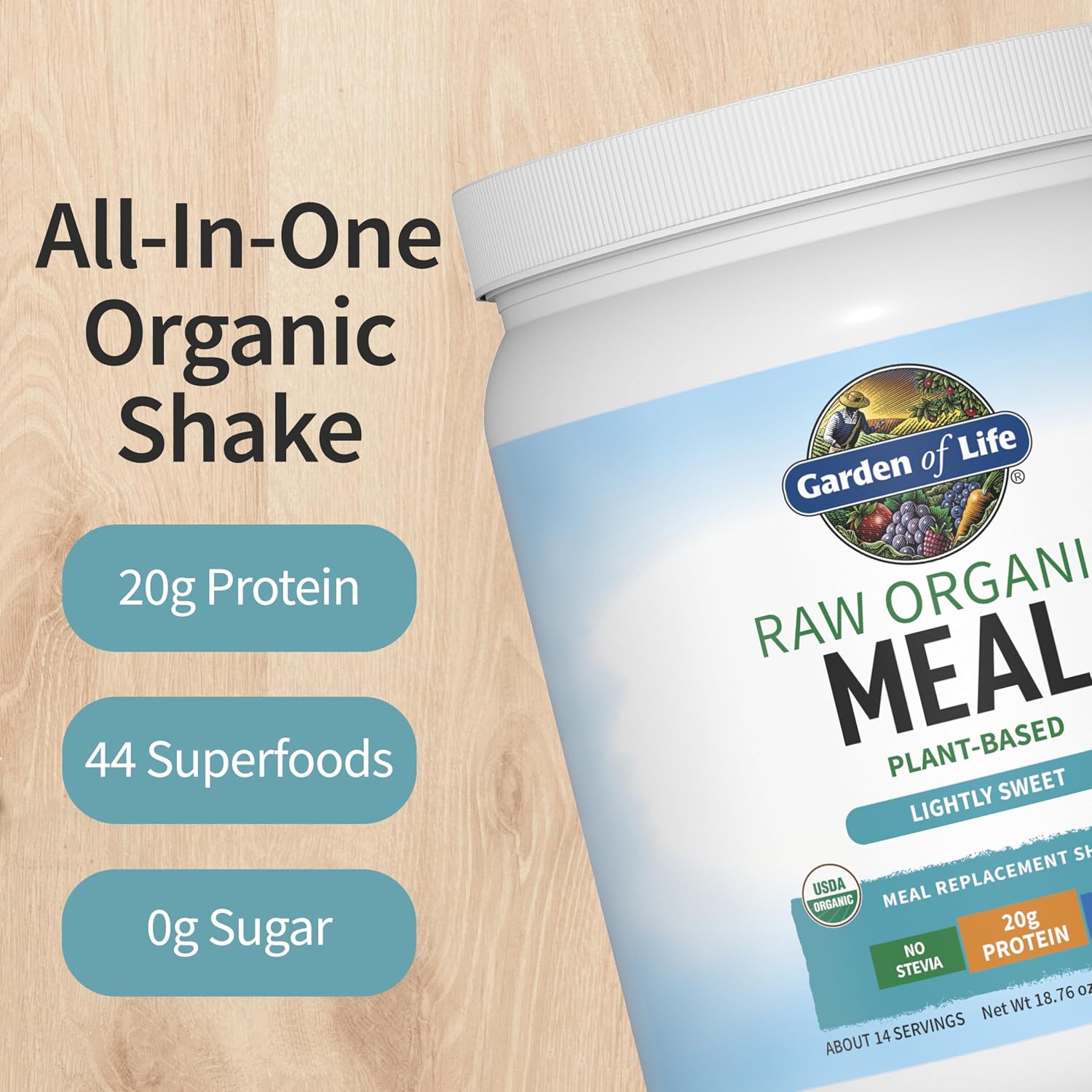 Garden of Life Raw Organic Meal Protein Powder, Lightly Sweet, 14 Servings