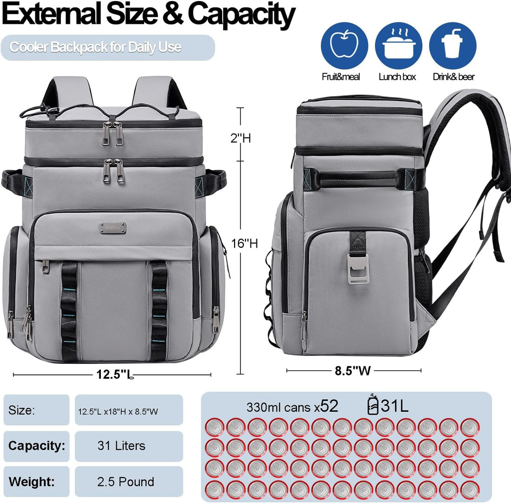 Weitars Insulated Cooler Backpack,Waterproof Soft Cooler Bag 31L/52 Can