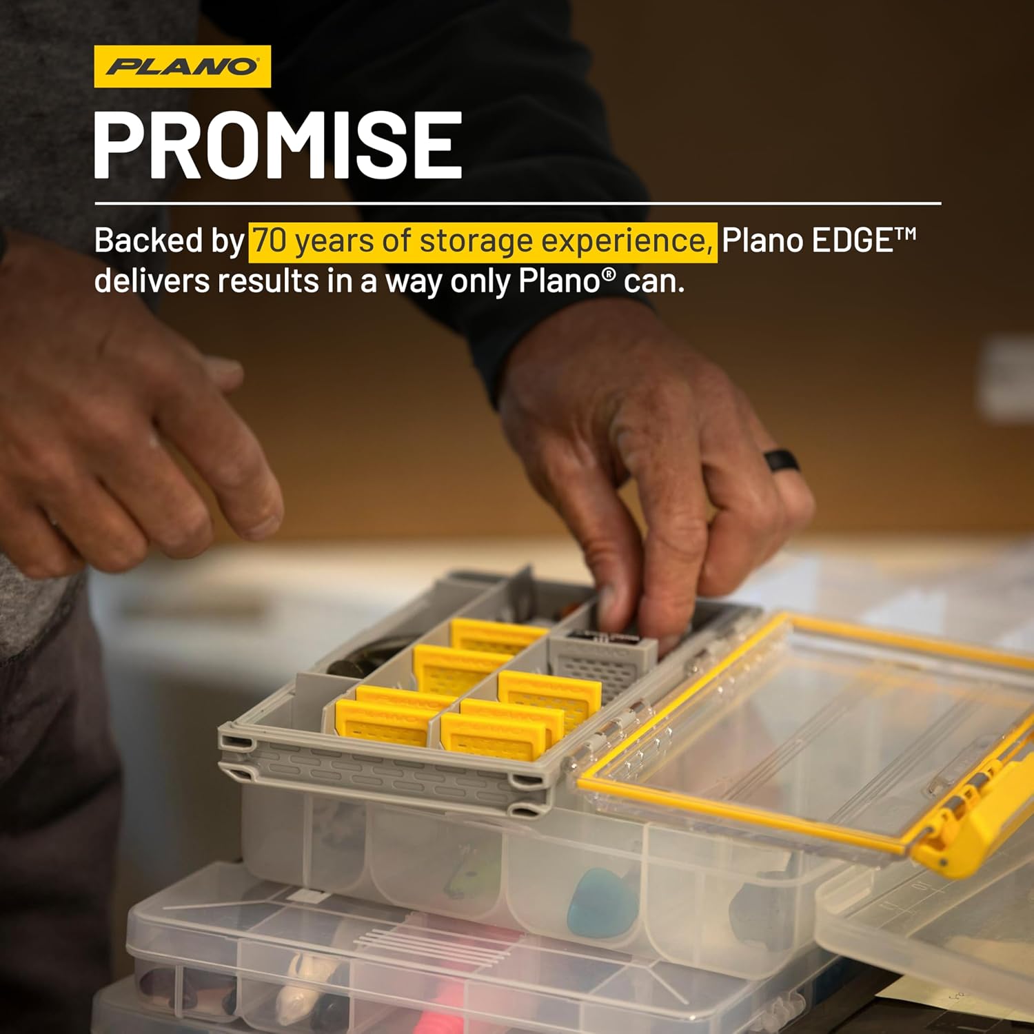Plano EDGE 3500 Premium Tackle Storage with Rustrictor Rust-Resistant Technology, Gray and Yellow, Waterproof Terminal Tackle Box Organization, Small