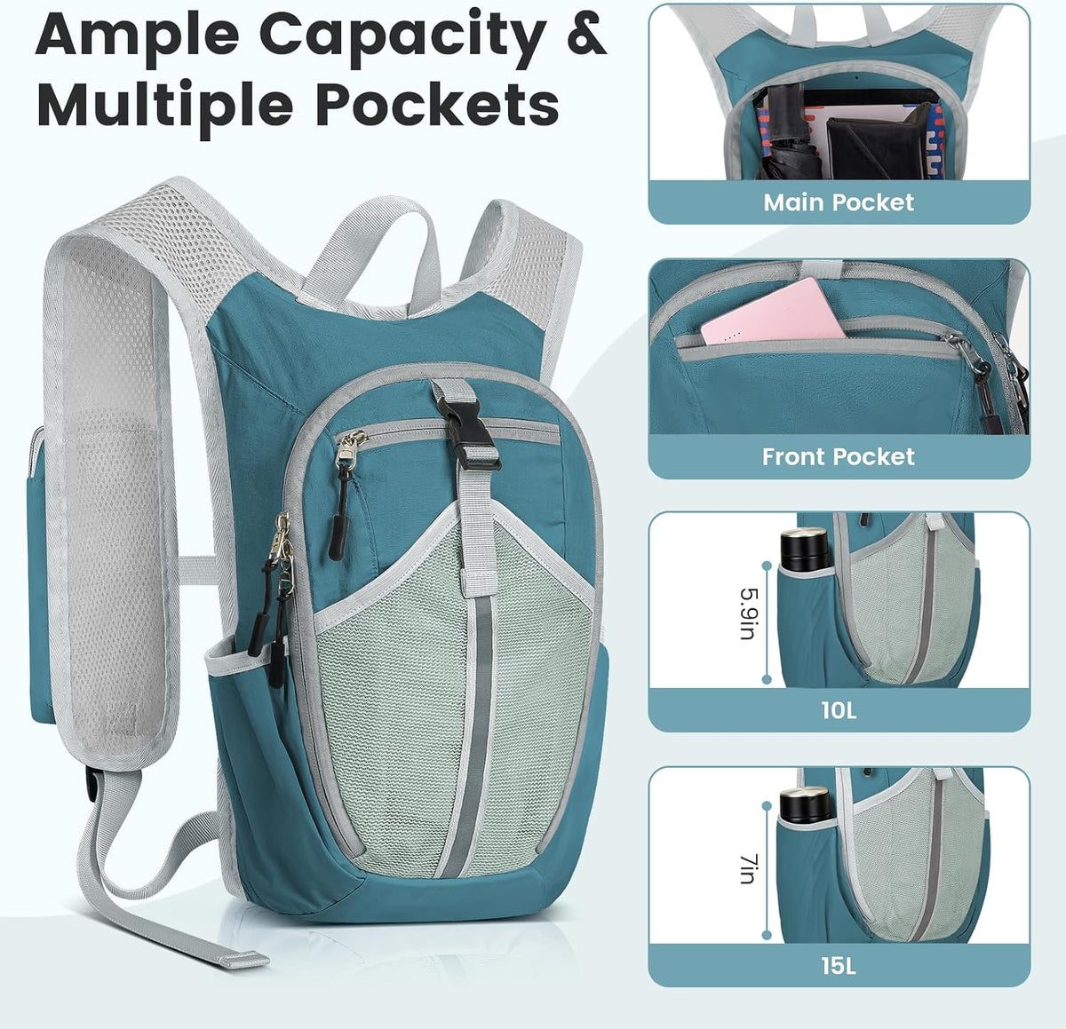 10L Small Hiking Backpack - Lightweight Foldable Backpack, Blue
