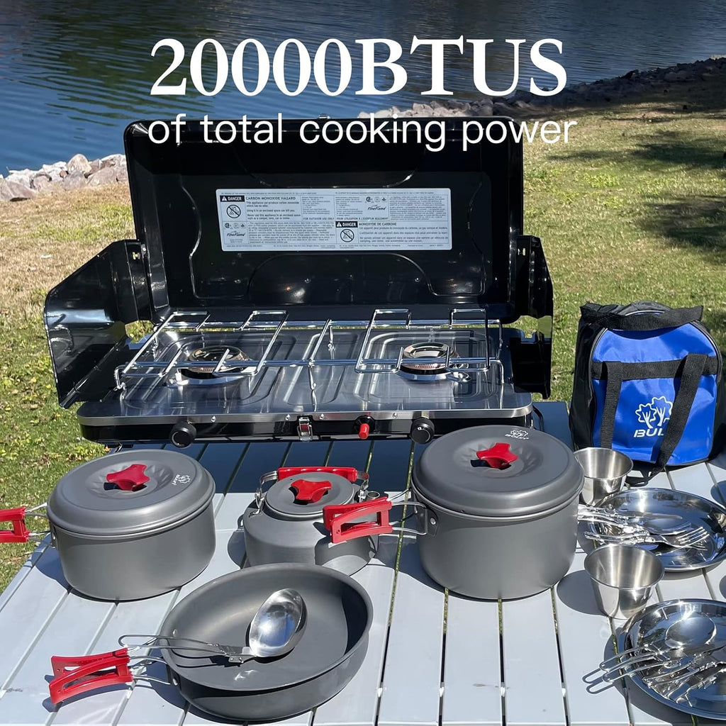 FineFlame Camping Stove, Propane Portable Camp Stove, 20000BTU-2 Burners