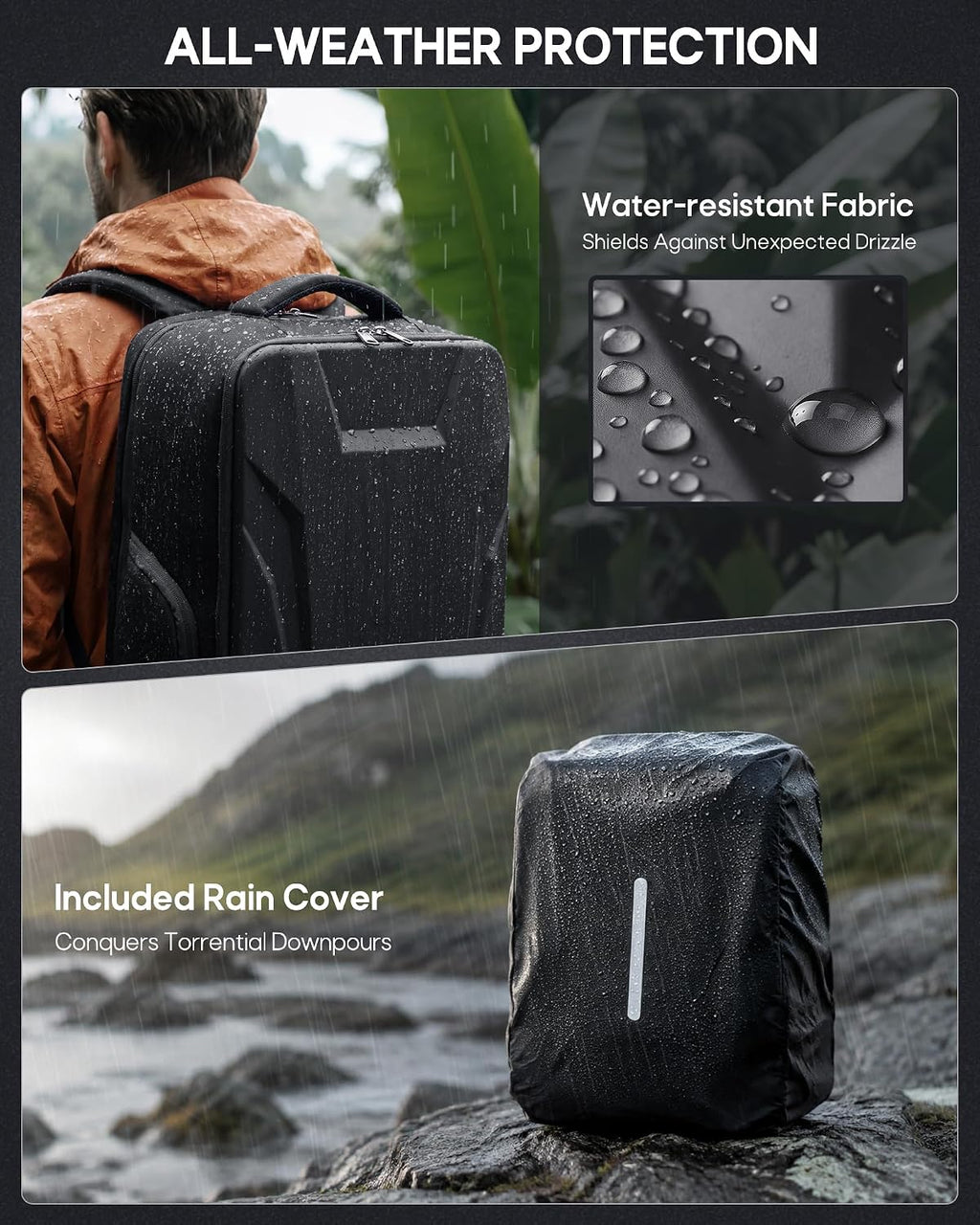 RAINSMORE Camera Backpack,Hardshell Photography DSLR Camera Bag,Black