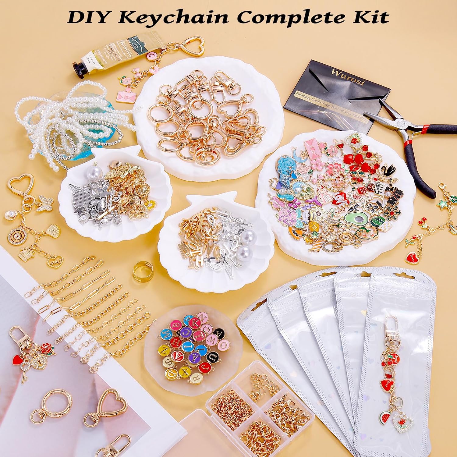 Wurosi 544Pcs Bag Charm Kit, Charms Lip Gloss Keychain Making Kit