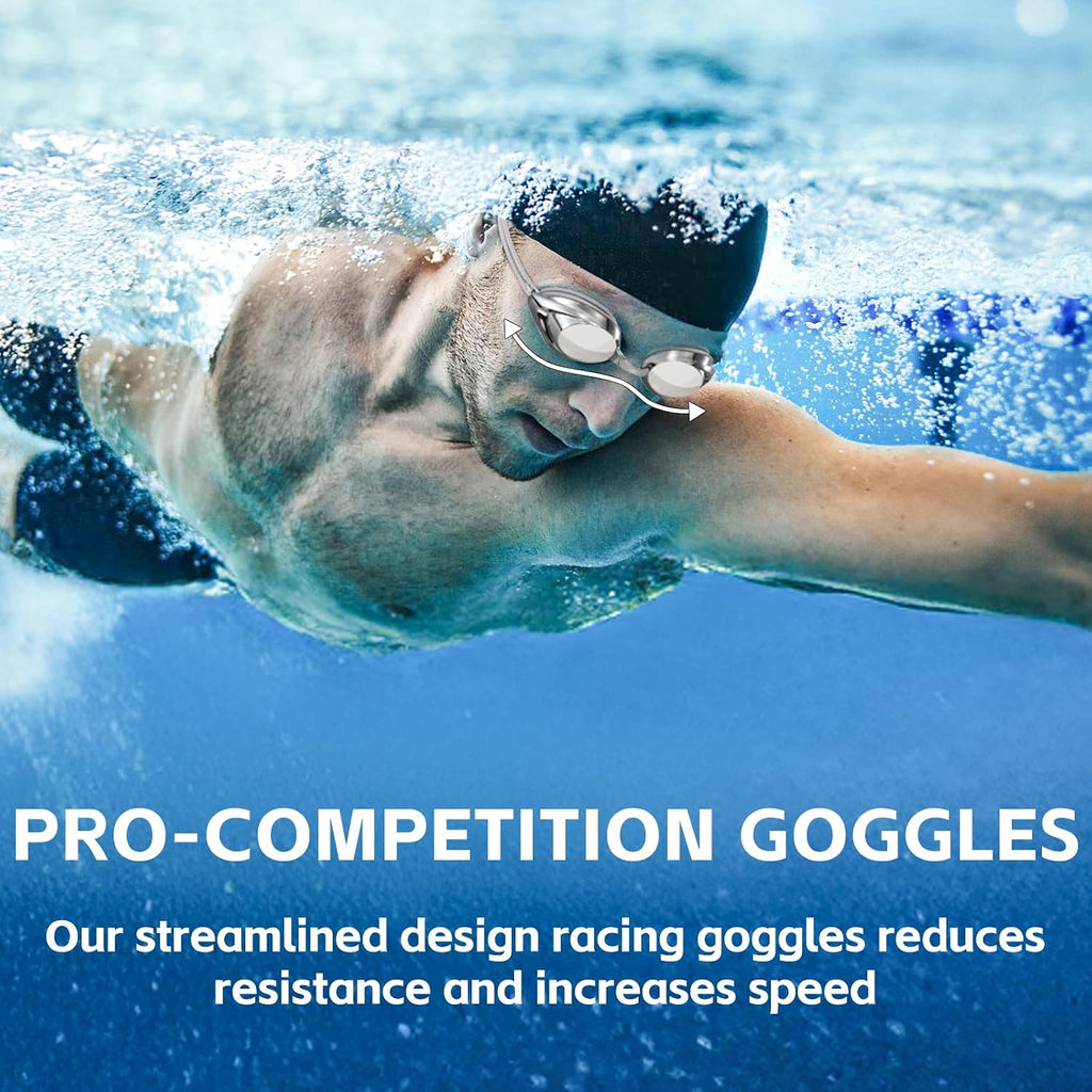 Racing Swim Goggles for Adult Men Women with Bungee Strap No Leaking