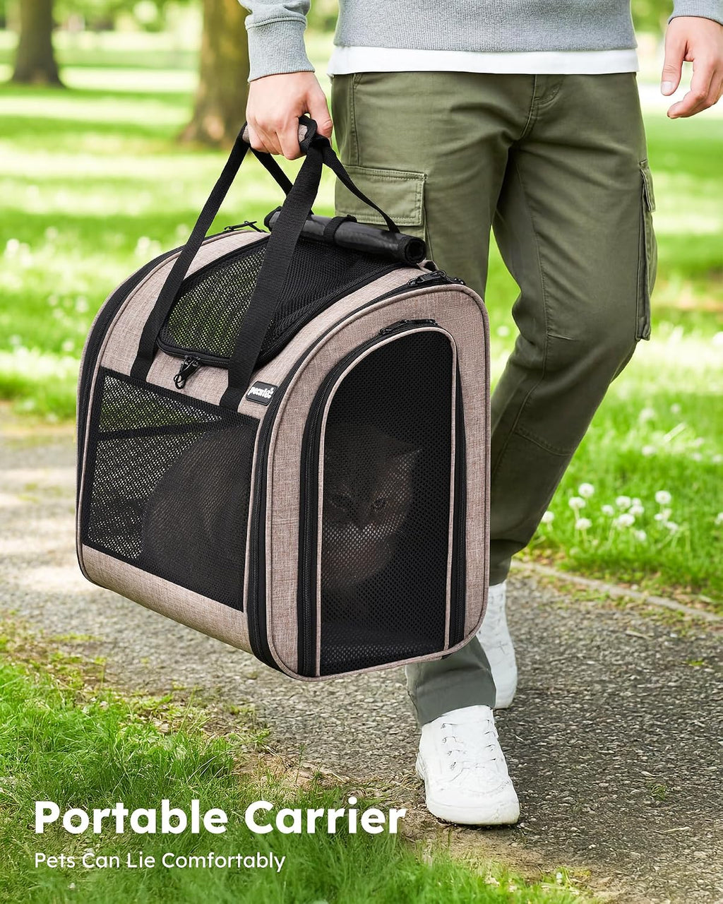 Pecute Cat Backpack with Widened Interior Space, Upgraded Dog Backpack Carrier with Various Ways to Carry, Pet Backpack with Breathable Mesh, Pet Travel Carrier with Soft Padded,Khaki