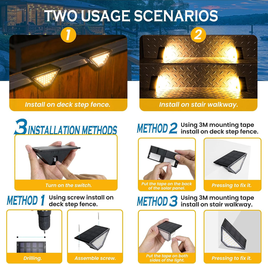 Solar Step Lights, Stair Lights Outdoor Waterproof Decor 6 Pack Warm White