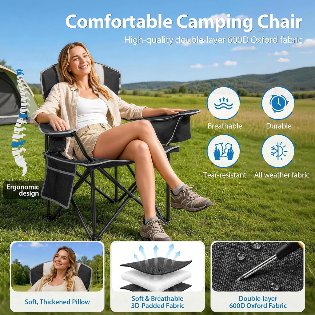 ZENPETIO Camping Chair Portable 500LBS Oversized Folding Chairs for Outside