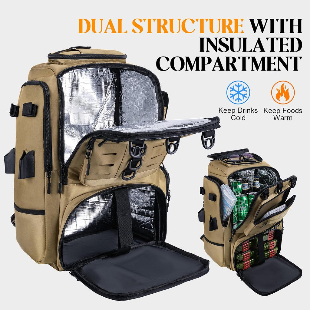 Goture 40L Khaki Fishing Tackle Backpack w/Cooler & fishing tackle boxes