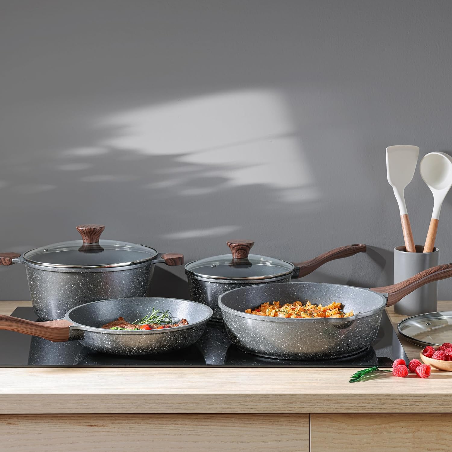 SENSARTE Nonstick Cookware Set 13 Pcs, Non Stick Pots and Pans Set