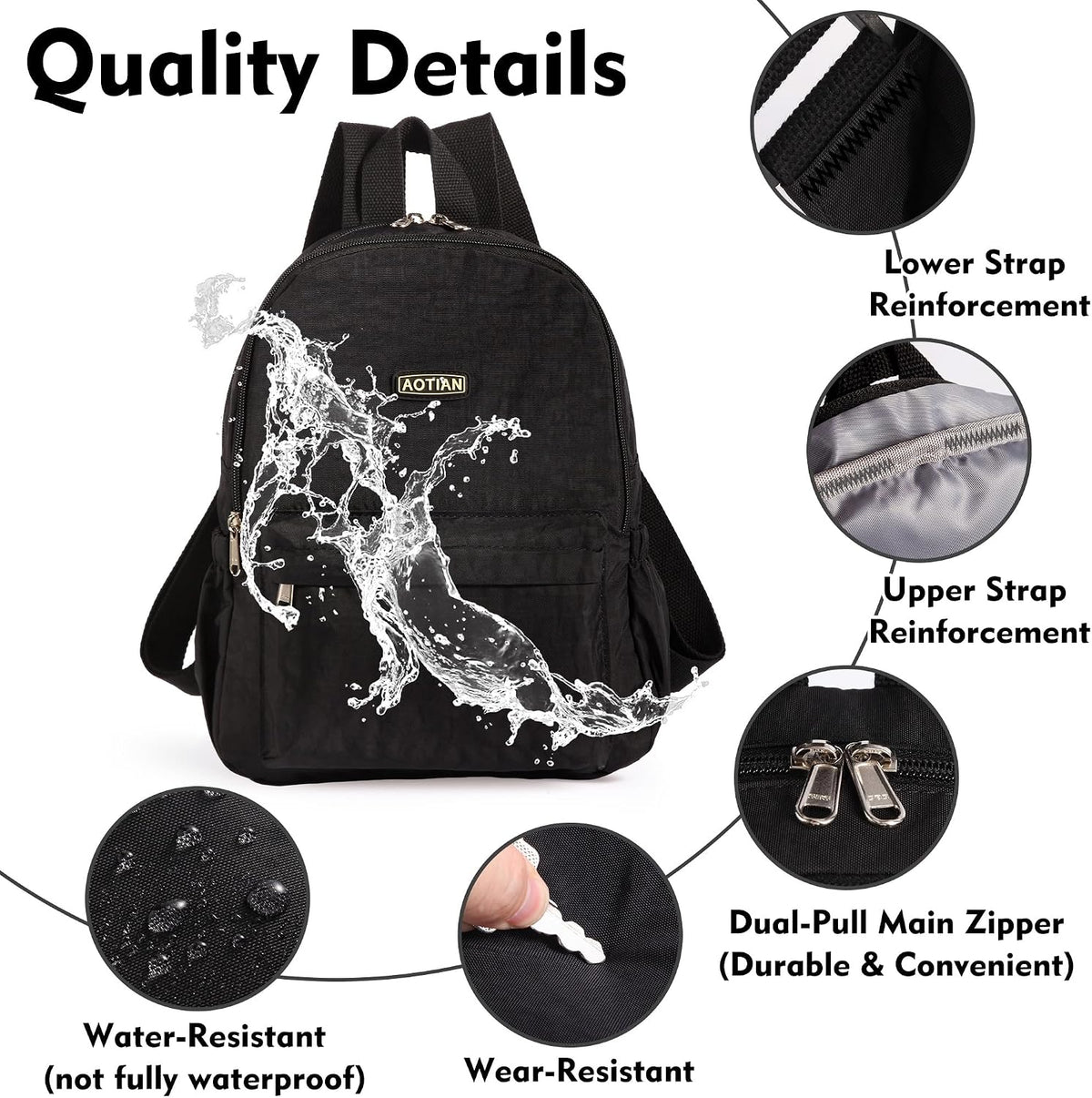 AOTIAN Lightweight Nylon Daypack, Small Hiking Backpack for Women