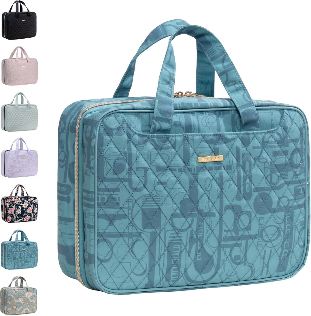 Everfun Travel Toiletry Bag with Hanging Hook and Leakproof Wet/Dry Compartments, Large Capacity Makeup Cosmetic Organizer for Women, 12x9x4.5 Inch, Cyan Blue