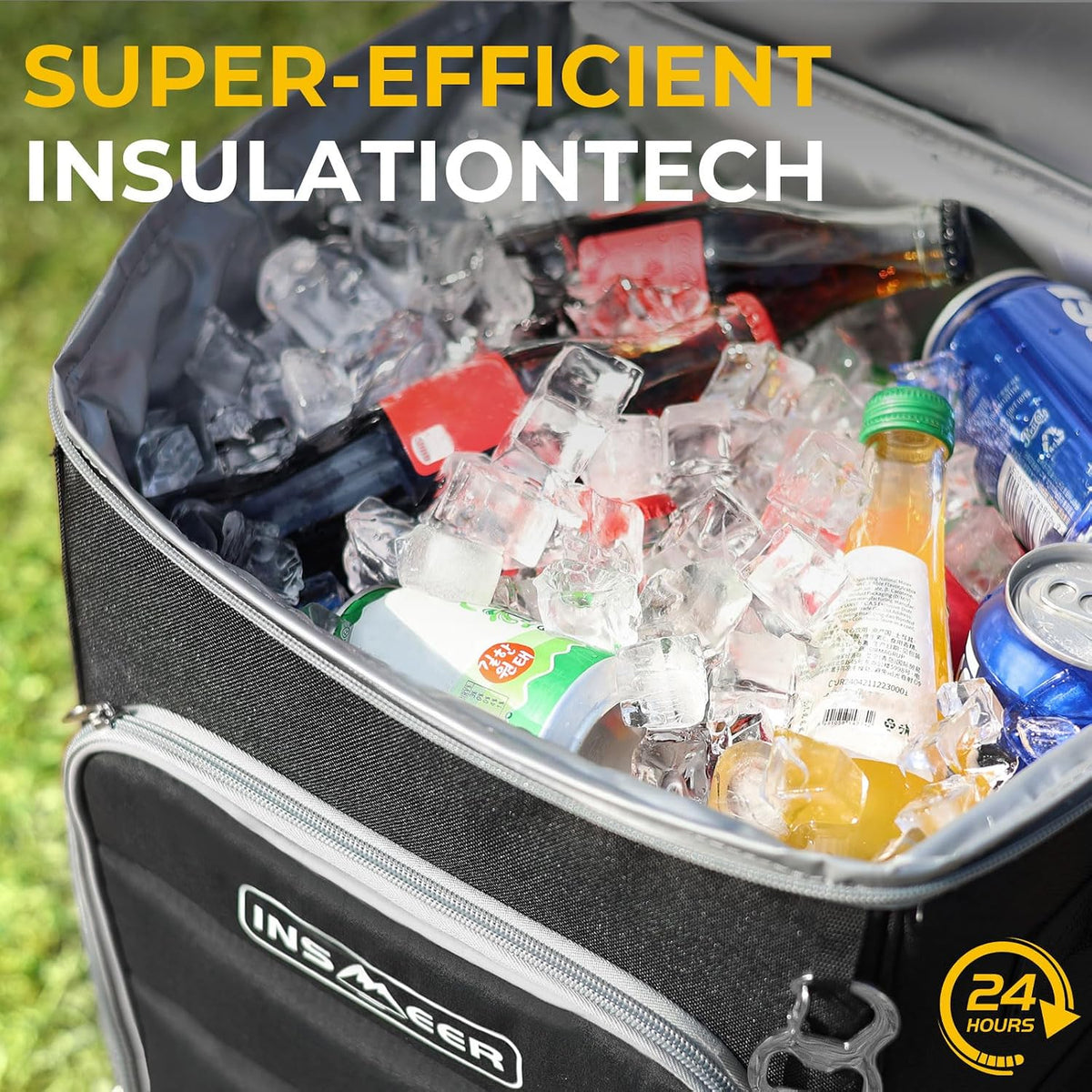 INSMEER 2-in-1 Rolling Cooler with Wheels, 60 Cans Collapsible Soft Sided Cooler on Wheels, Hard Top with 2 Cup Holders, Insulated 100% Leakproof Wheeled Cooler Bag for Beach Camping Outdoor