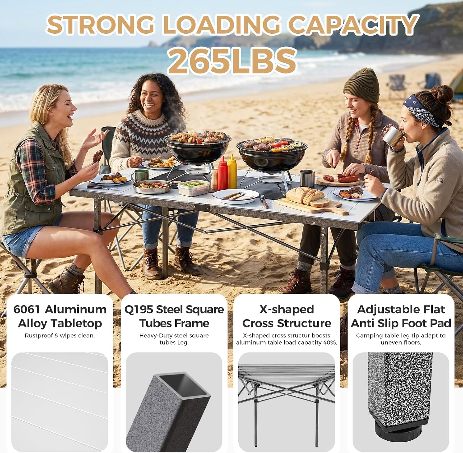 KingCamp Large 53.5" Folding Camping Table, 265 LBS Heavy Duty Table