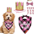 ADOGGYGO Dog Birthday Hat, Pink Plaid Birthday Dog Bandana Set, Small