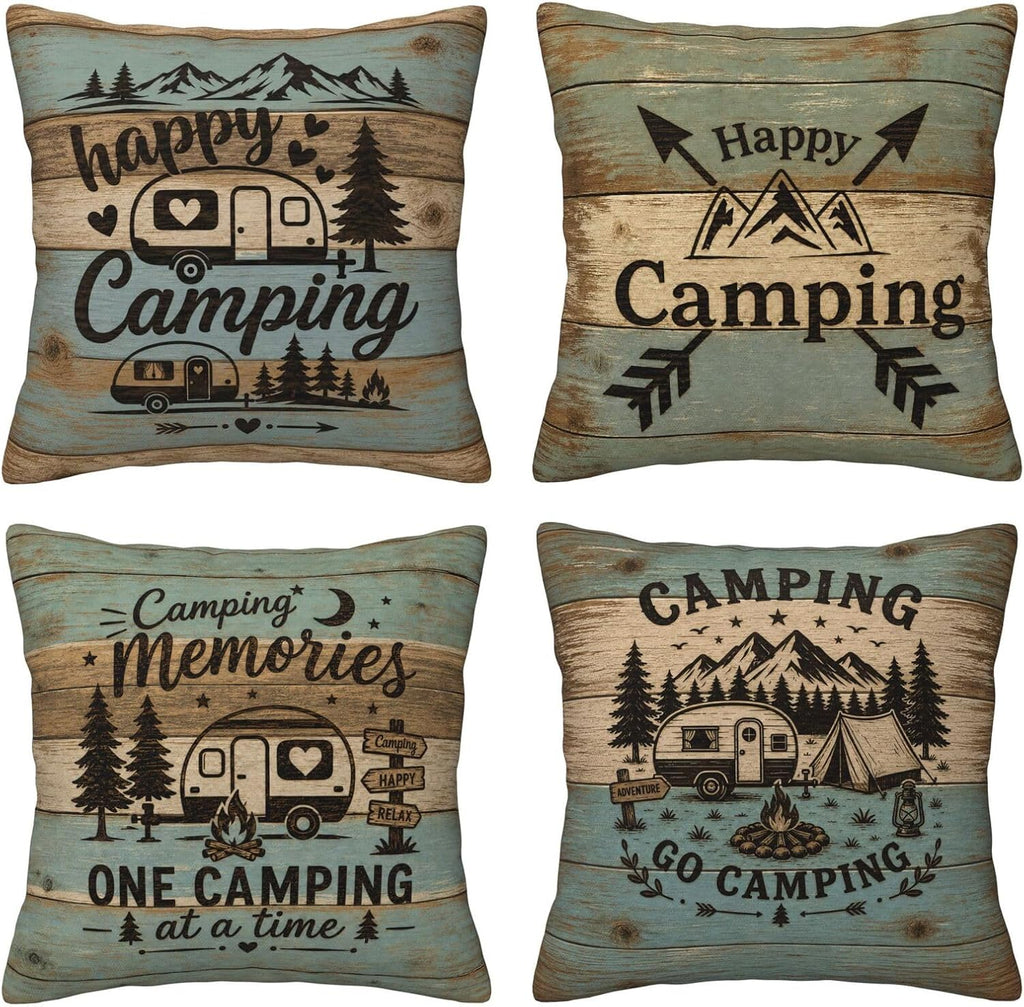 Camping Decorative Throw Pillow Covers 18x18 Inch Set of 4