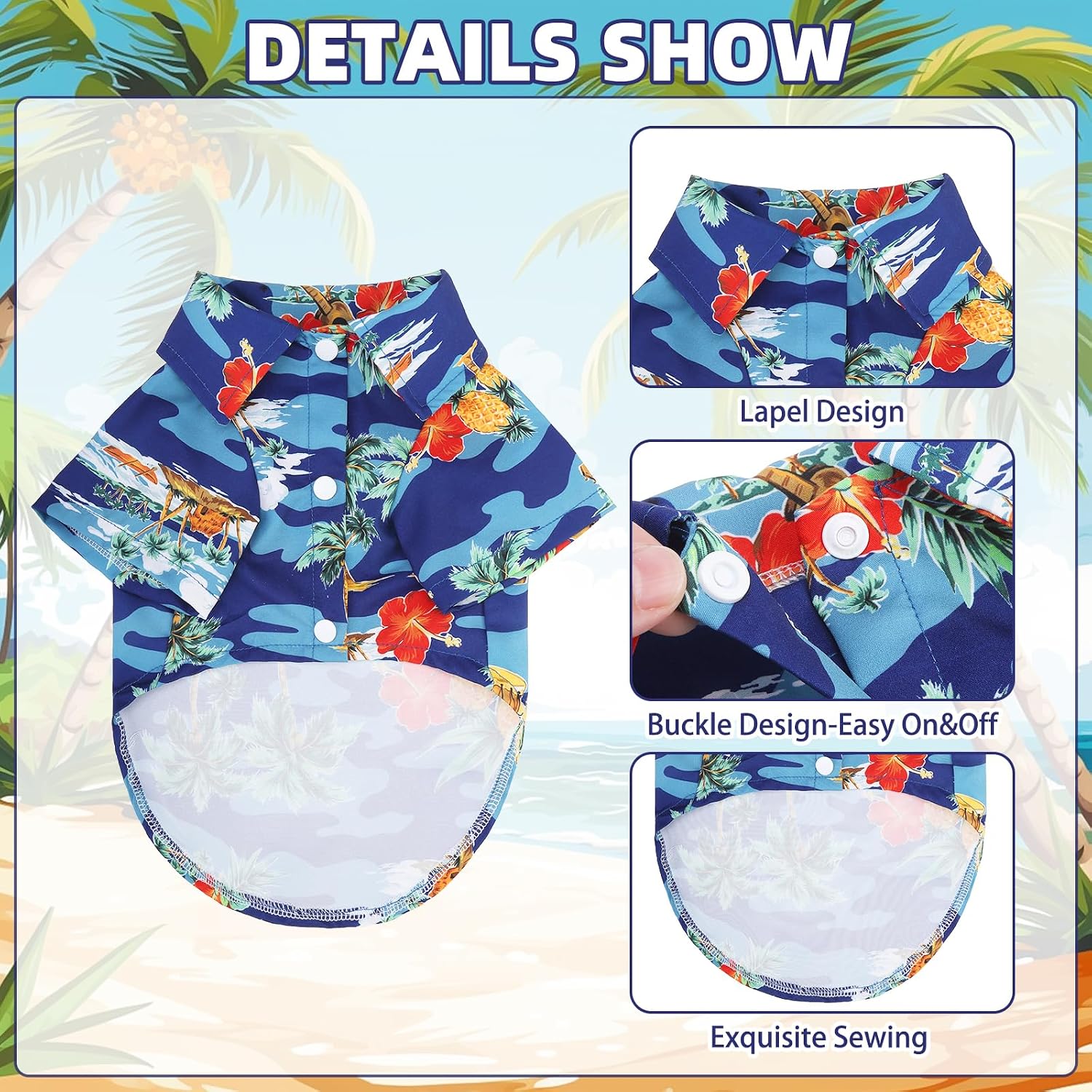 KOOLTAIL Dog Hawaiian Shirt, Dog Summer Clothes with Leash D-Ring for Medium Large Dogs, Floral Cool Beach Puppy Shirts with Sun Protection,Breathable Soft Pet Outfit Indoor&Outdoor Boy&Girl, Blue L